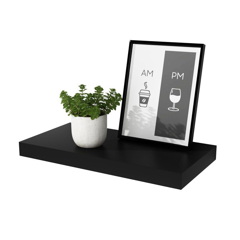 WELLAND 12" Deep Floating Wall Shelf, Black Floating Shelf Display Floating Shelf, 23.62" L x 11.81" D x 2" T, Deeper Than Others, Black - Image 1